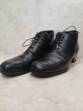 Francesca Medici Firenze Black Leather Lace-Up Dress Boots Womens Sz 39